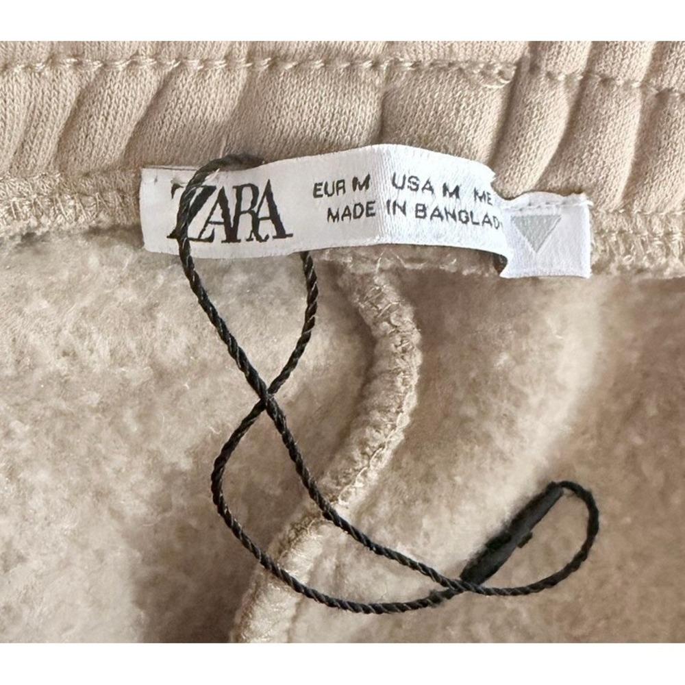 Zara Wide Leg Fleece Sweet Pants Womans M Neutral Soft Thick Lounge Minimalist - Picture 4 of 10